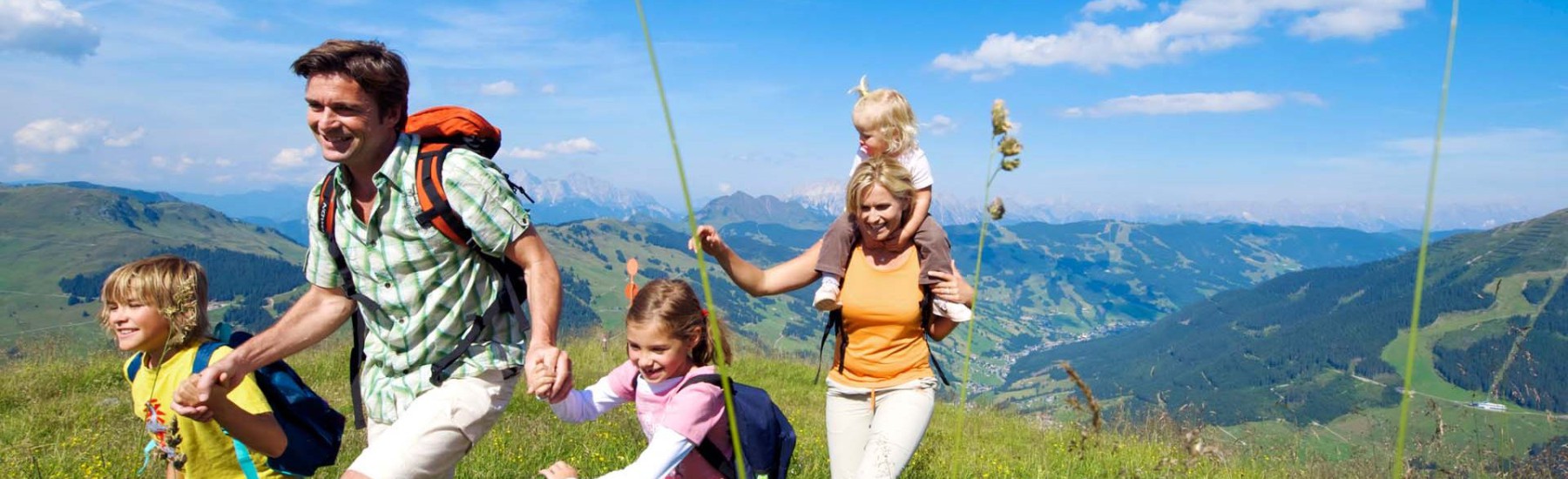 Gezin in de bergen in de zomer